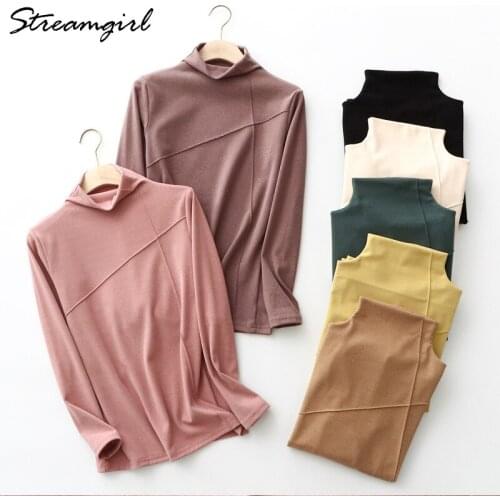 Streamgirl Winter T Shirt Long Sleeves For Women Warm Velvet Tops Fleece T Shirt Women Turtleneck Long Sleeve Tshirt Ladies Soft