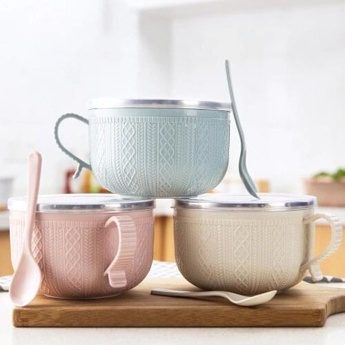 5.5Inch Stainless Steel Bowl With Spoon Instant Noodles Rice Bowl With Lid Household Utensils Soup Bowl Rice Bowl Home Tableware