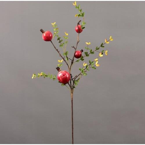 74cm 4 Heads Artificial Pomegranate Fruit Branch Fake Plants Tree Home Wedding Decor