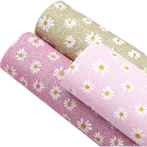 David accessories 20*33cm Flower Printed Fine Glitter Synthetic Leather For DIY Hair Bows Earring Home Textile,1Yc11696