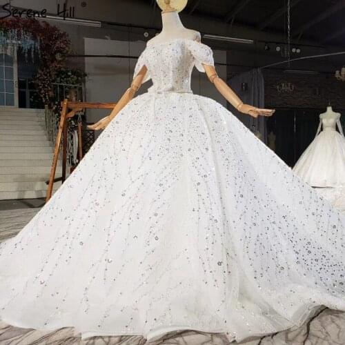 Dubai White Luxury Beading Bling Wedding Dresses 2020 High-end Off Shoulder Sexy Bridal Gowns HX0293 Custom Made
