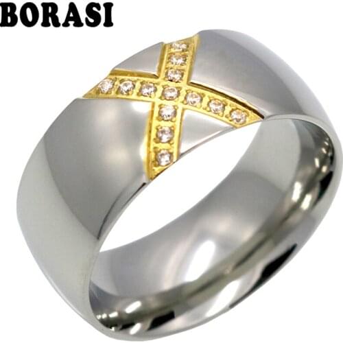 BORASI Infinite X Ring For Women Exclusive Letter 8mm Cubic Zirconia Gold Two Tone Color Gift Lovers Wedding Band Ring Jewelry