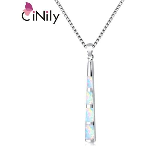 CiNily White Fire Opal Silver Plated Long Shape Necklace Pendant Charms with Popular Styles for Woman Jewel