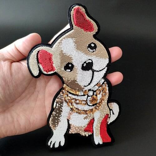 18CM Dog Iron On Patches For Clothing Sequins Large Biker Badge Embroidery Fabric Sequined Patch Clothes Stickers Strange Things