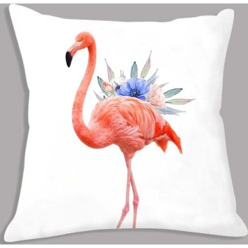 Watercolor Flamingo Flowers Throw Pillow 45x45cm Nordic White Plush Seat Cushion Minimalist Decorative Cushion for Sofa Bed