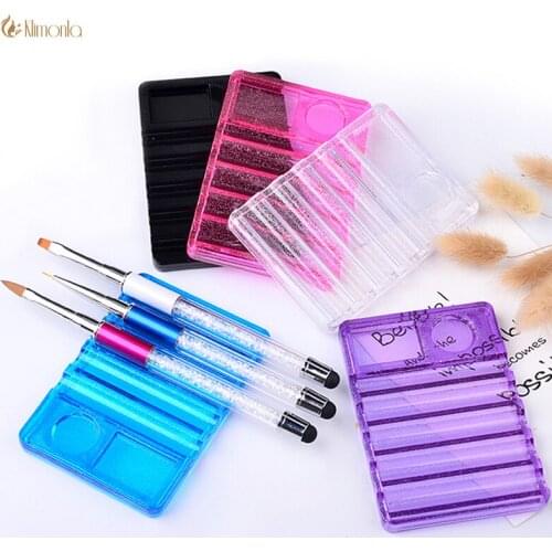 5 Colors Crystal Nail Brush Pen Holder Stand 5 Grids Craft Acrylic Makeup Brushes Pen Display New Manicure Tools Sets Equipment