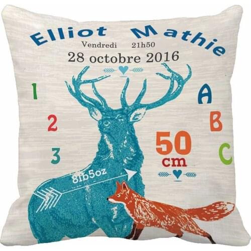 Nursery Baby Boy Birth Stat Fox Deer Arrow Throw Pillow Decorative Cushion Cover Pillow Case Customize Gift By Lvsure For Seat