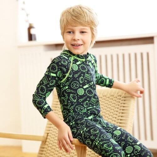 Kids Sunsuit Boys Girls Swimsuit Long Sleeve One Piece Sun Protective Swimwear Full Body Rash Guards Swimming Suit with Cap