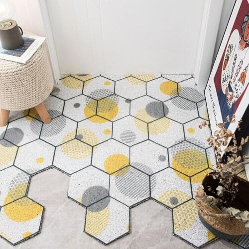 Doormat Carpet Silk Loop Material Hexagon Plaid Geometric Pattern Mats Carpet Indoor Outdoor Entrance Dustproof Printed Doormat