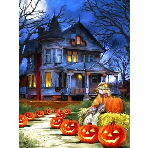 Halloween pumpkin house 5D DIY diamond painting full diamond embroidery cross stitch Rhinestone hanging mural decoration