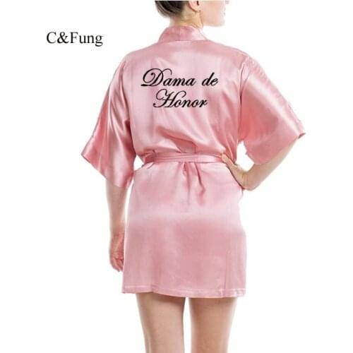 C&Fung bride kimono satin robe dama de honor pajamas spanish Portugal wedding robe black hot pink bridal party bridesmaid robes