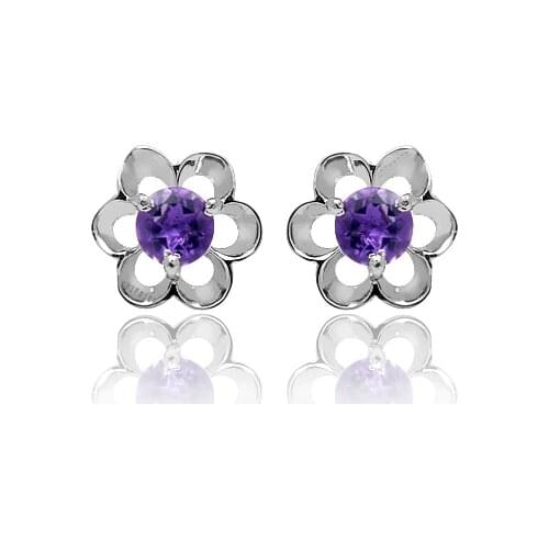 Classic 925 Silver Stud Earrings for Daily Wear 4mm Natural Amethyst Earrings Sterling Silver Amethyst Jewelry
