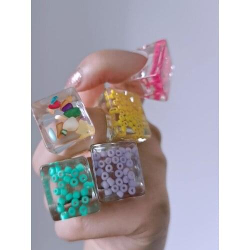 FFLACELL 2021 New Korea Transparent Colorful Acrylic Resin Geometric Square Round Rings for Women Girls Jewelry Gifts