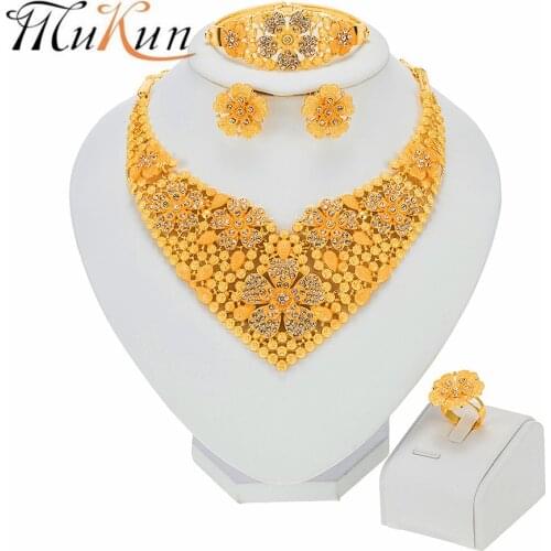 2021 Dubai Gold Color Jewelry Sets For Women Big Necklace African Set Women Italian Bridal Jewellery Sets Wedding Accessories