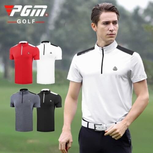 Mens Golf T-Shirt Summer Sports Golf Apparel Short Sleeve Shirt Jersey Men Dry Fit Polo-Shirt Breathable Zip Neck Tops 4 Colors