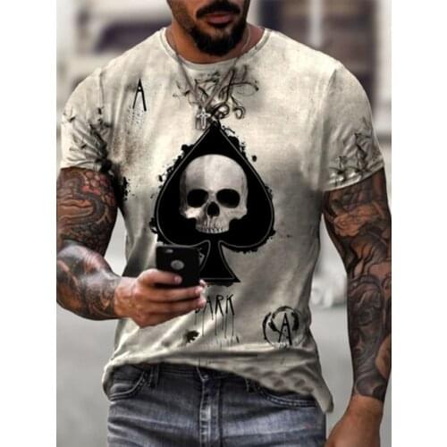 2021 Summer Casual Skulls Printed Short Sleeve Mens T-shirt Fashion Solid Color Crew Neck Loose Oversized Tops