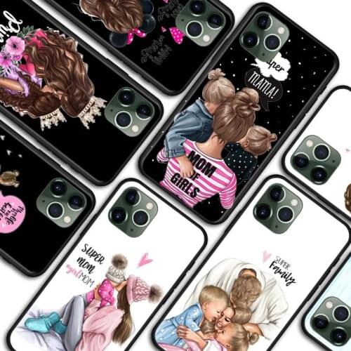 Case for iPhone 11 Pro 7 8 SE 2020 X XR XS MAX 11 Pro Max 12 Pro 6 6s 7 8 Plus Soft Cover Beautiful mother daughter son Shell
