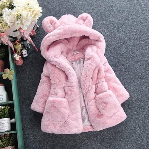 2-7Years Baby Girl Clothes For Kids Faux Fur Jacket Hooded Cute Thicker Warm Soft Toddler Coat Childrens Winter Clothing BC1861