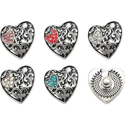 Wholesale metal Rhinestone Snap Buttons w222 heart Diy Jewelry fit 18mm Snap button Necklaces/Bracelets for women