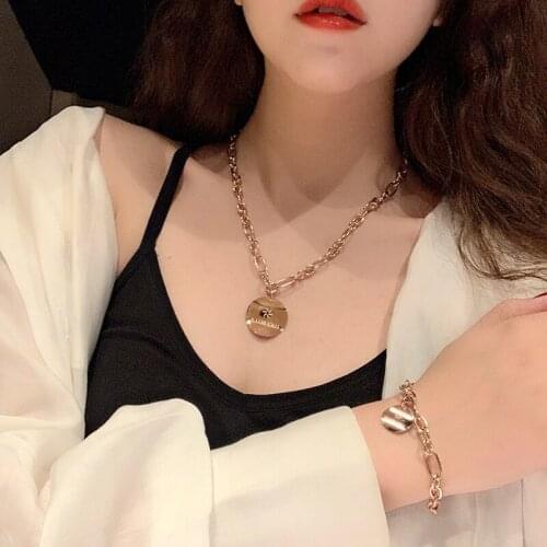 Stainless steel chain necklace women chunky chain with Letter Pendant Necklaces punk Hip Hop 2019 fashion gothic jewelry