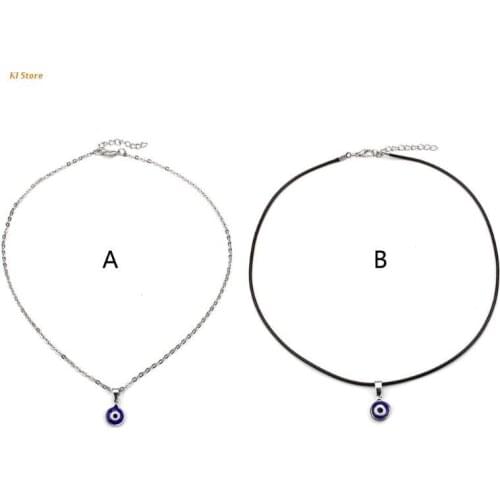 Personalized Evil Eye Pendant Necklace Blue Eye Lady Lucky Jewelry Alloy Leather Rope Chain Necklace for Women Girls