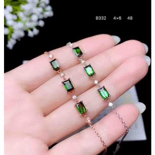 Natural Green Tourmaline Chain Bracelet for Women Green Gemstones 925 Sterling Sliver Top Quality Fine Jewelry Party Gifts R82