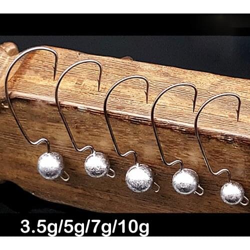10pcs Lead Jig Head Hook 3.5g 5g 7g 10g Jigging Worm Crank Sharp Hook Lead Weighted Fishing Hooks Soft Worm Fishing Tackle