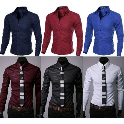Men White Shirts Fashion Men Luxury Long Sleeve Shirt Casual Slim Fit Stylish Shirts Navy Red