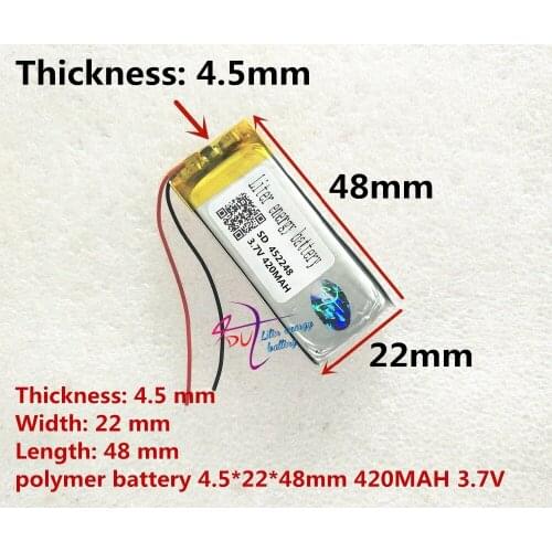 SD 452248 420mAh 3.7v lipo rechargeable battery MP3 MP4 bluetooth headset battery