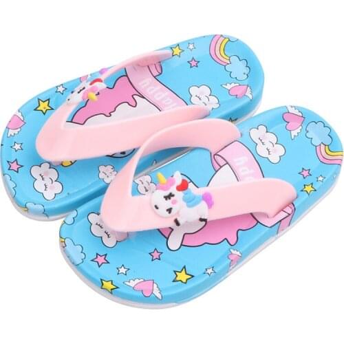 Summer Fashion Cartoon Unicorn Slippers For Children Boy Beach Casual Shoes Girl Cute Princess Pinch Sandals Kids Home Flip Flop