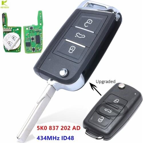 KEYECU Replacement Upgraded Foding Remote Key Fob 434MHz ID48 for Volkswagen Beetle Passat Jetta Polo FCC ID: 5K0 837 202 AD