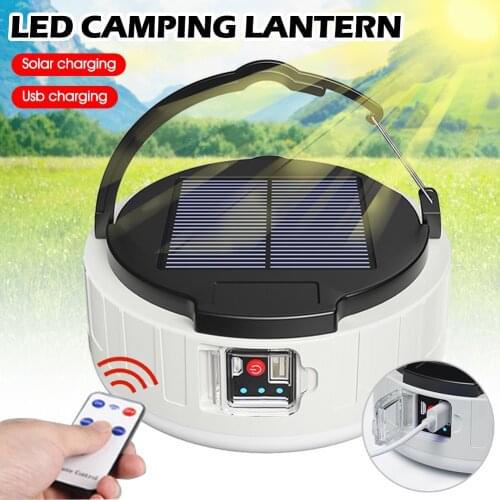 Solar Powered LED Camping Lantern Tent Light with Hook 3 Modes USB Charging Emergency Lights Waterproof for Outdoor Hike Fishing