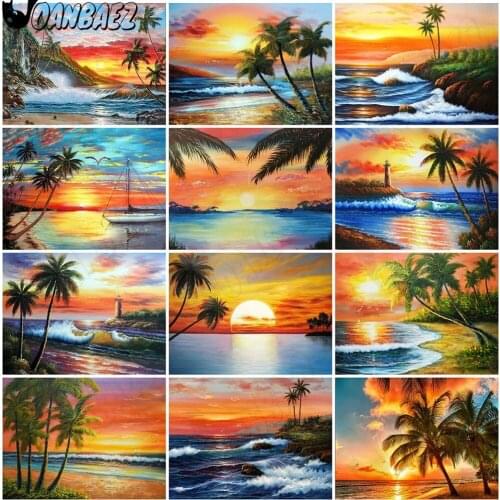 Modern Seaside Sunrise Diamond Painting 5Ddiy Wall Art Coconut Tree Diamond Embroidery Home Decoration Accessories Gift