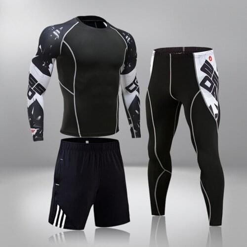 Compression Underwear Suit For Men 3 Piece Mens Thermal Underwear Tracksuit MMA Clothing Rashgard Bodybuilding Clothing
