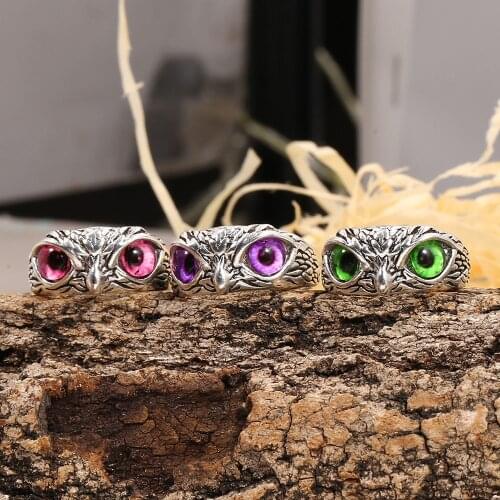 Vintage Cute Men and Women Simple Design Owl Ring Silver Color Engagement Wedding Rings Jewelry Gifts Resizable New 2021