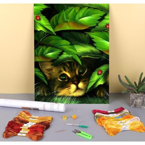 Cat Animals Printed Canvas 11CT Cross-Stitch DIY Embroidery Patterns DMC Threads Handiwork Needlework Painting Gift