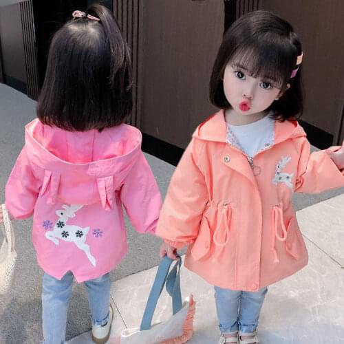 High-end Spring Autumn Girls Windbreaker Coat Jackets Baby Kids Embroidery Hooded Outwear For Baby Kids Coats Jacket Clothing