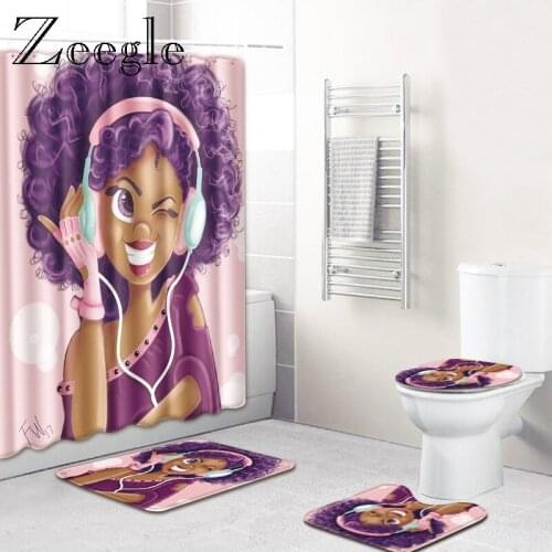 Zeegle Toilet Carpet Bath Mats Bathroom Microfiber Rug with Shower Curtain Non-Slip Bath Mat Set 3D Printed Rug for Bathroom