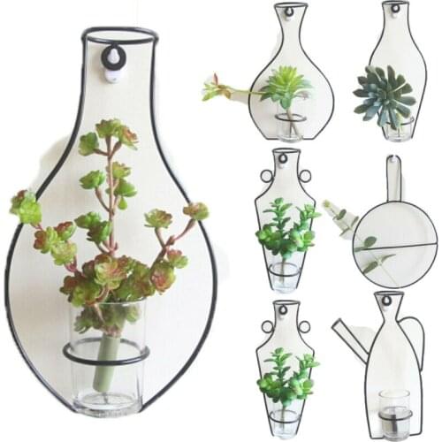 Nordic Style Iron Frame Vase Wall Hanging Plant Dried Flower Racks Bottle DIY Creative Decorative Vases Shelves