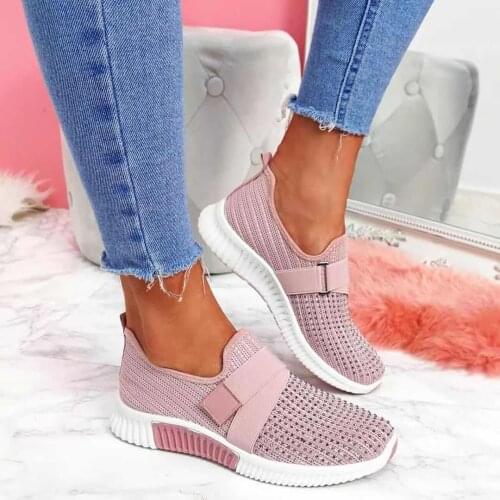 Women Crystal Solid Mesh Sneakers Summer Casual Breathable Flat Sport Shoes Ladies Plus Size Fashion Velcro Vulcanized Shoes
