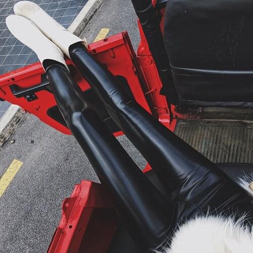 Womens Fashion Black PU Leather Leggings Pants For Female Plus Size Autumn Spring Sexy Stretch Slim Skinny Legging Trousers