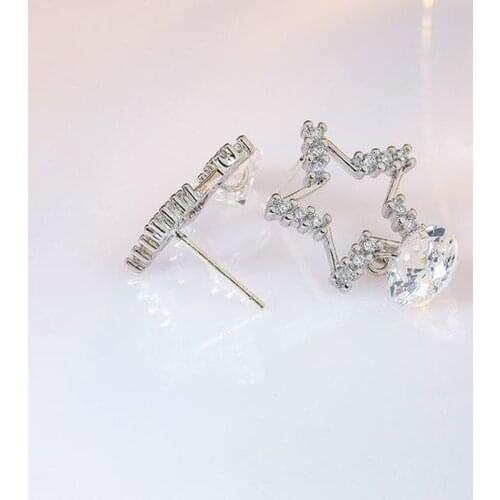 S925 Sterling Silver Earrings Anti-allergic Temperament Wild Five-pointed Star Zircon Ear Needle Long Flowing Earrings Earrings