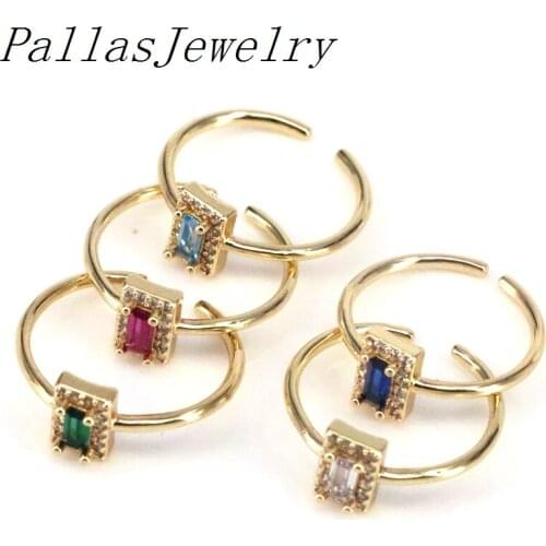 10Pcs New Gold Color fashion crystal cz rectangle open cuff mini ring for women party fashion girl