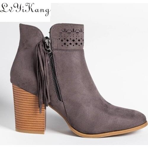 2019 New Fashion Leather Cow Suede Ankle Boots Women Shoes Woman Fashion Leisure Booties Female Shoe Boot Dropshipping Size 43