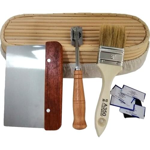 4pcs/set Banneton Bread Basket Rattan Proofing Dough Fermentation Basket With Dough Cutter Bread Knife Brush Danish Whisk Linen