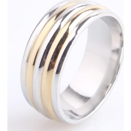 8mm gold and silver color five stripes 316L Stainless Steel wedding rings for men women wholesale