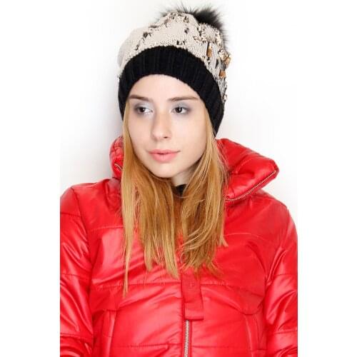 Sequin Pompon Beanie Siyahbej - 3504.1100