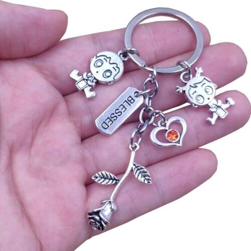 32 Syeles Romantic Couple Keychain Key Ring Engraved Blessed Lettered Word Charm Angel Birthday Boy Girl Lover Gift BR129-160