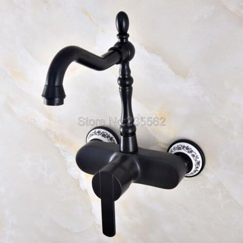 Black Oil Rubbed Brass Kitchen Sink Faucet Wall Mounted Single Handle Bathroom Basin Cold And Hot Mixer Tap lnf841