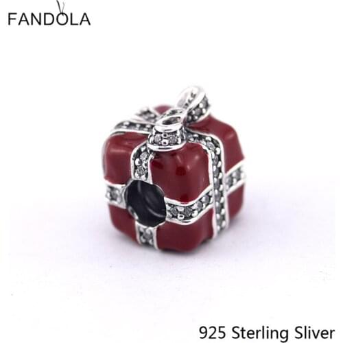 CKK 925 Sterling Silver Jewelry Sparkling Surprise, Red Enamel DIY Beads Charms Fits Bracelets For Jewelry Making